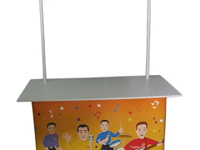 Wiggles Showbag Collection counter with a raised header and band artwork on the front