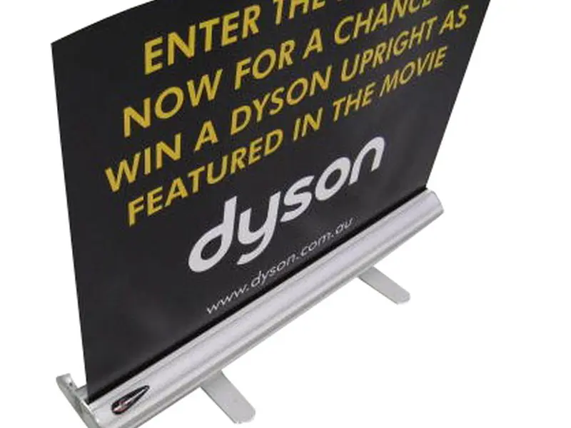 close up view of banner stand hardware