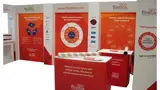 Exhibition displays with printed panels and pop-up counters