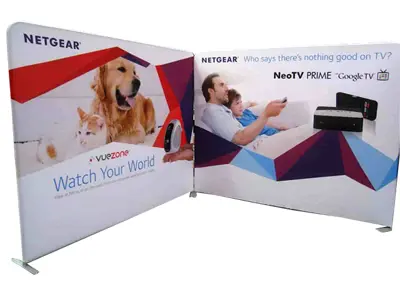 Netgear corner walls showing VueZone cameras on one face and NeoTV Prime on the other