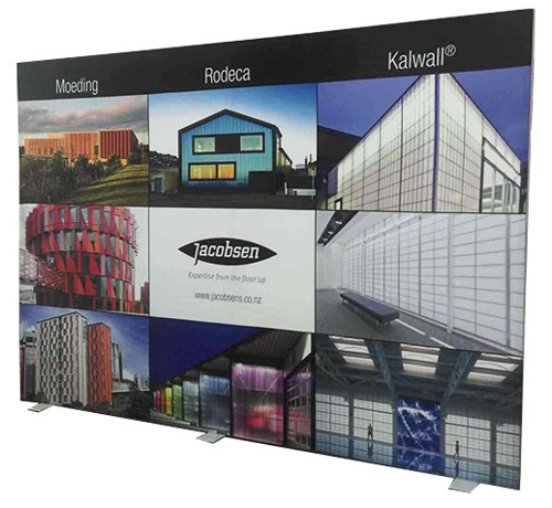 Printed fabric display wall, the kind of large-format job that needs artwork built at full size