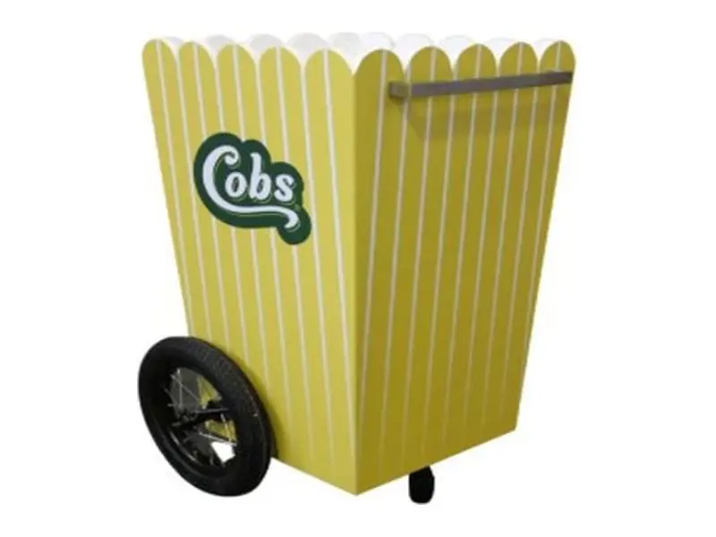 Tapered side trolley to resemble a popcorn box