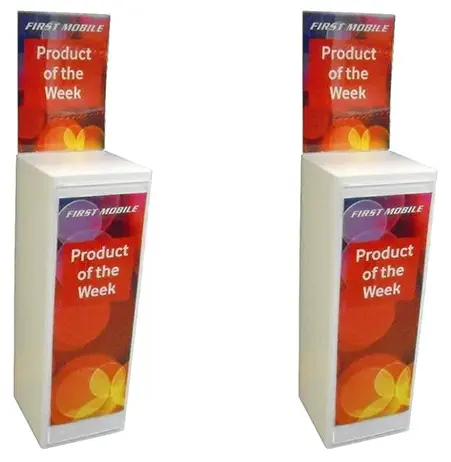 First Mobile 'Product of the Week' floor units with matching header boards