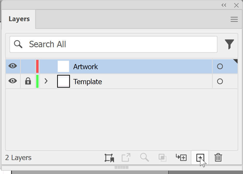 Illustrator Layers panel with the template layer locked and a new layer added above it