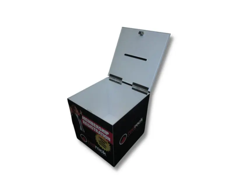 acrylic construction with all-over graphics and hinged lid