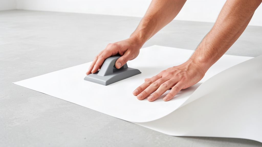 Squeegeeing a floor graphic from the centre out to the edge