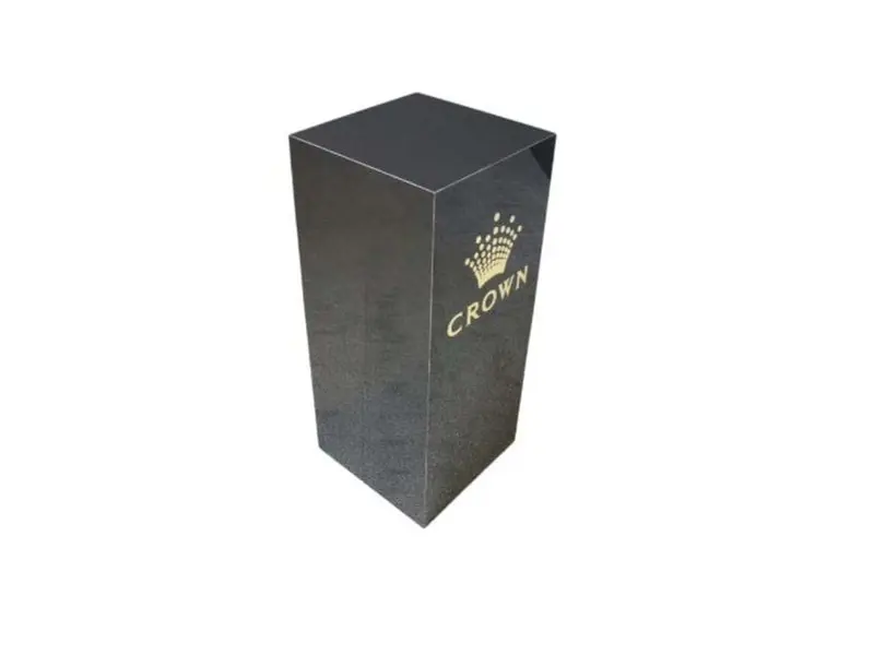 Black plinth with computer cut gold vinyl logo