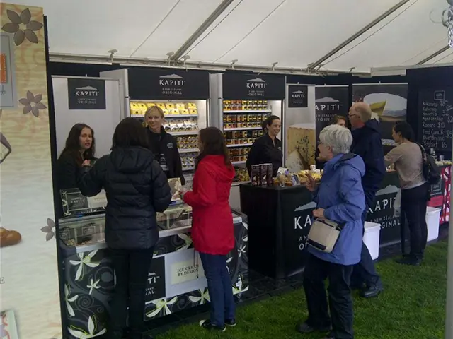 Kapiti cheese and ice cream counters with fridges and a menu board under a marquee