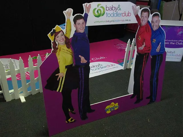 Woolworths Baby & Toddler Club photo frame with life-size Wiggles figures and a purple base