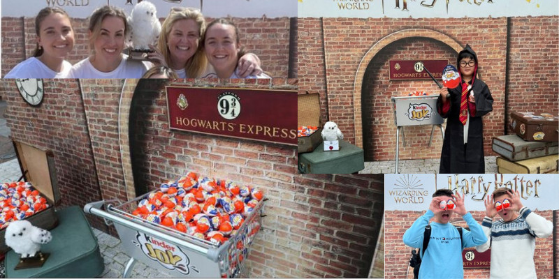 Kinder Joy Hogwarts Express set with a luggage trolley of eggs, in use at the Manly Wharf launch