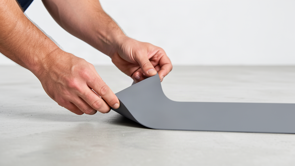 Peeling a floor graphic back from the corner at 90 degrees