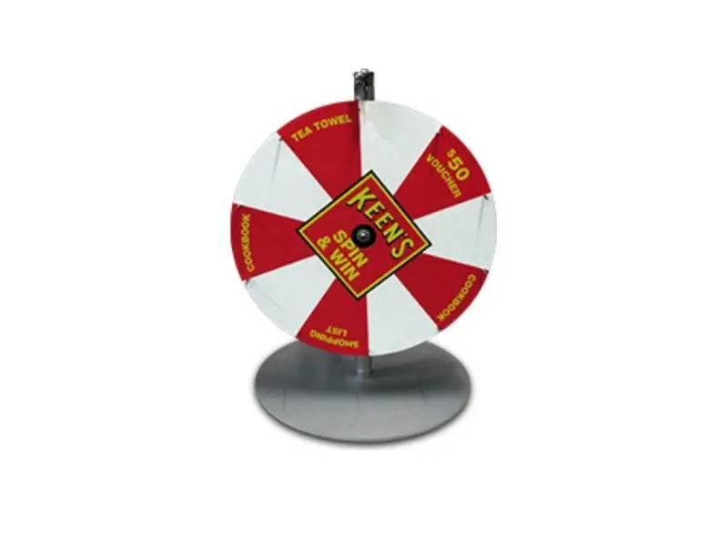 Standard prize wheel design with 10 segments and permanent graphics