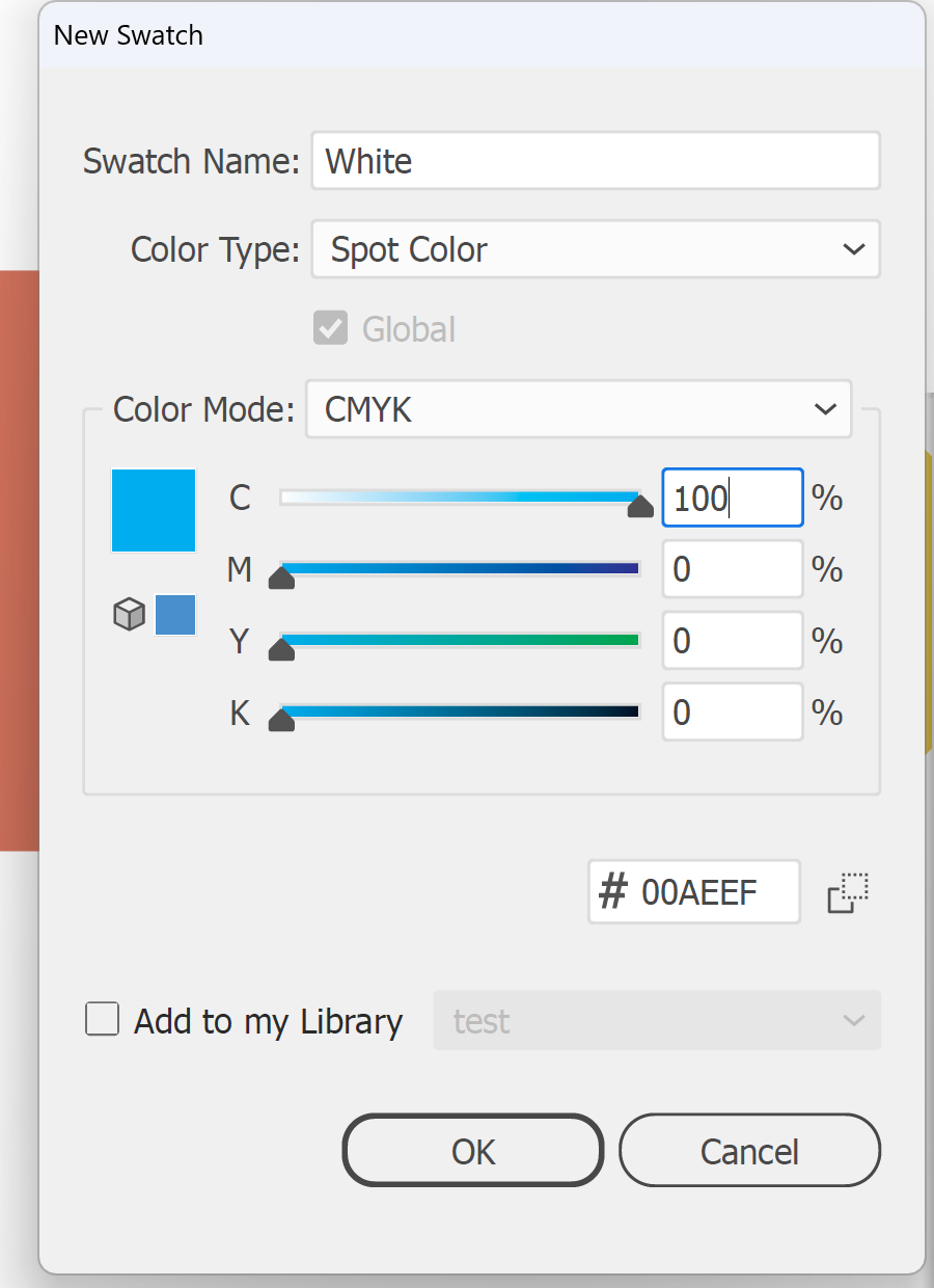 Illustrator New Swatch dialog creating a White spot colour swatch