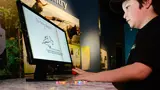 Interactive digital display with a joystick in a museum