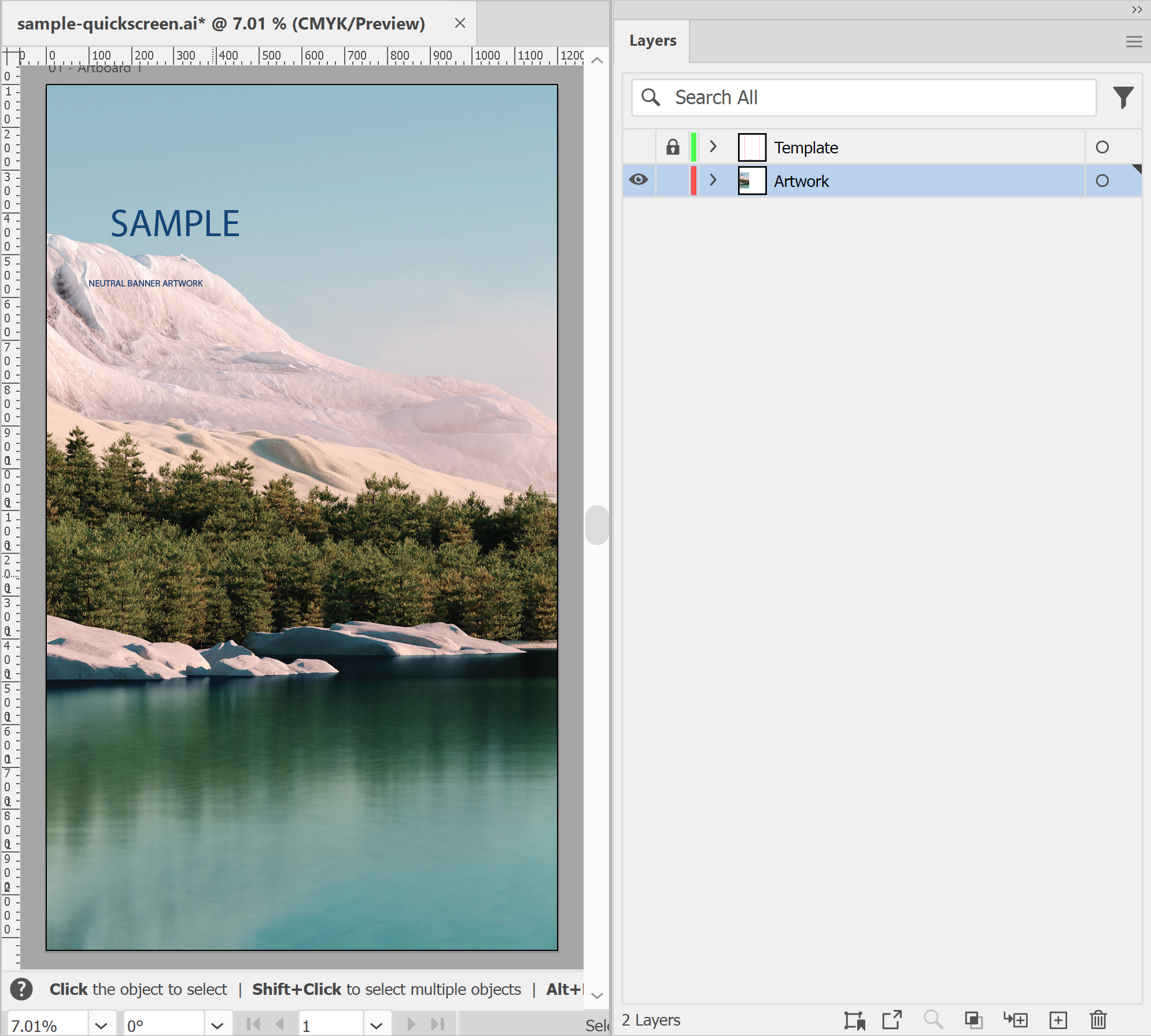 Illustrator Layers panel with the Template layer hidden and the banner artwork showing no template lines