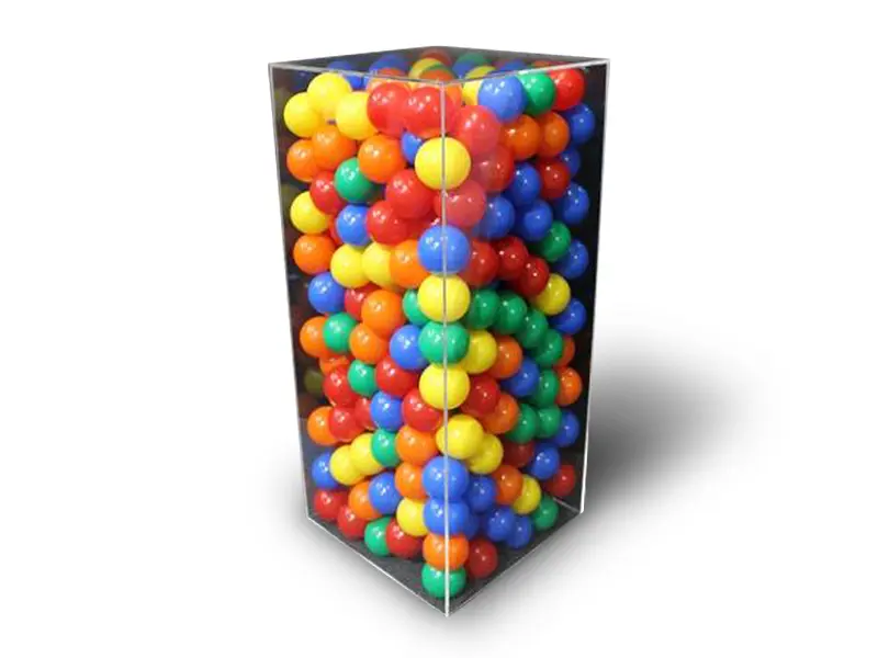 Clear acrylic custom plinth filled with coloured balls