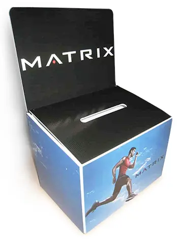 Matrix suggestion box with a raised logo panel and runner imagery around the sides