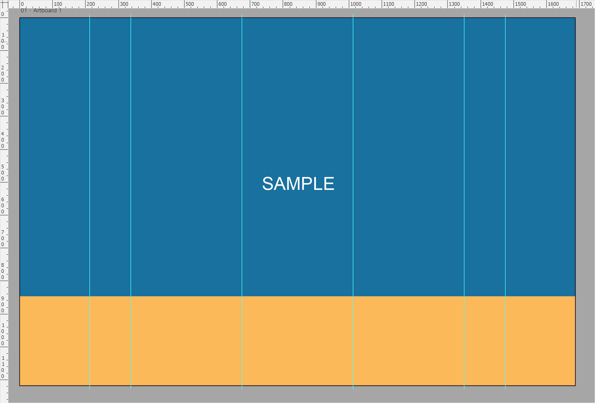 Illustrator pop-up wall template with a sample background running across all five panels and both end caps