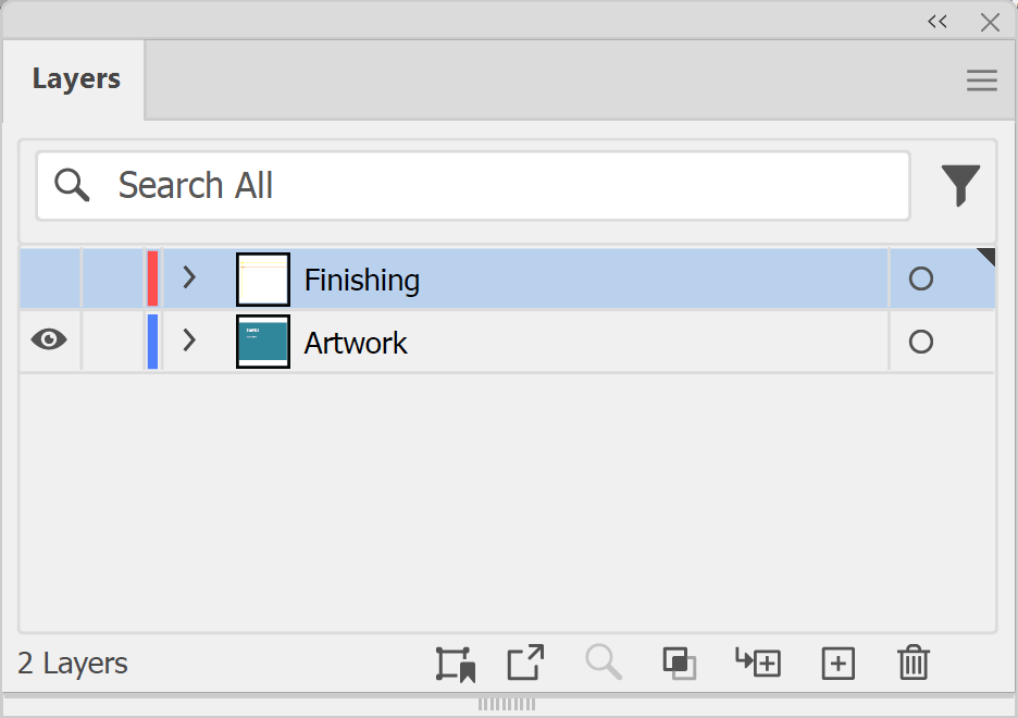Illustrator Layers panel with the Finishing layer hidden