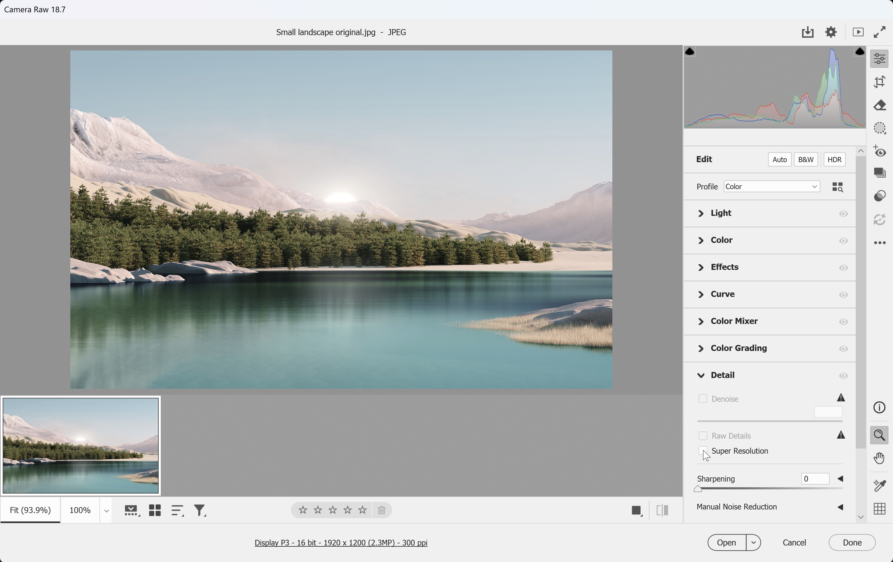 Camera Raw Detail panel with the Super Resolution checkbox