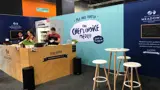 Exhibition counter for live cooking with bar tables