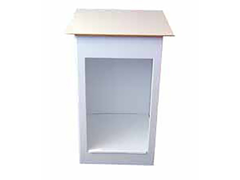 Presenter tables have rear window and shelf included as standard