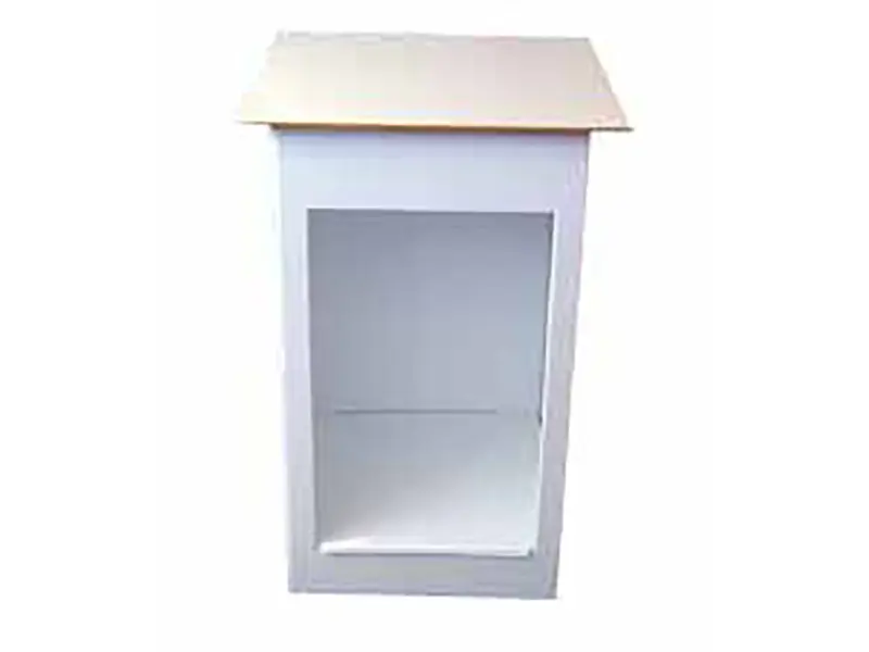 Presenter tables have rear window and shelf included as standard