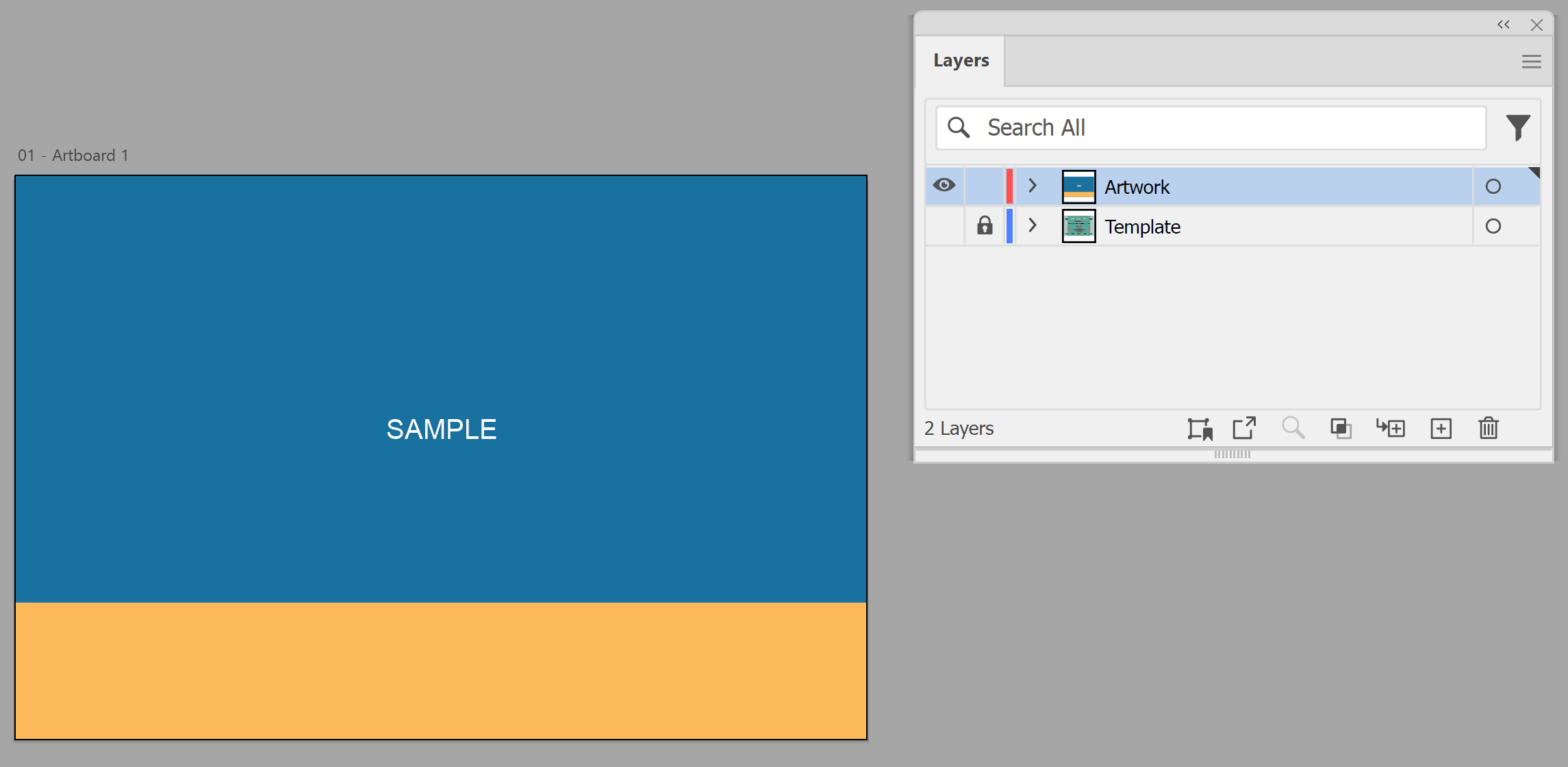 Illustrator Layers panel with the Template layer hidden, leaving only the sample pop-up wall artwork