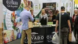 Food show stand with tasting counters and price panel