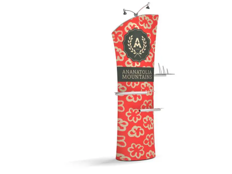Portable banner with optional shelves, brochure holder and lights
