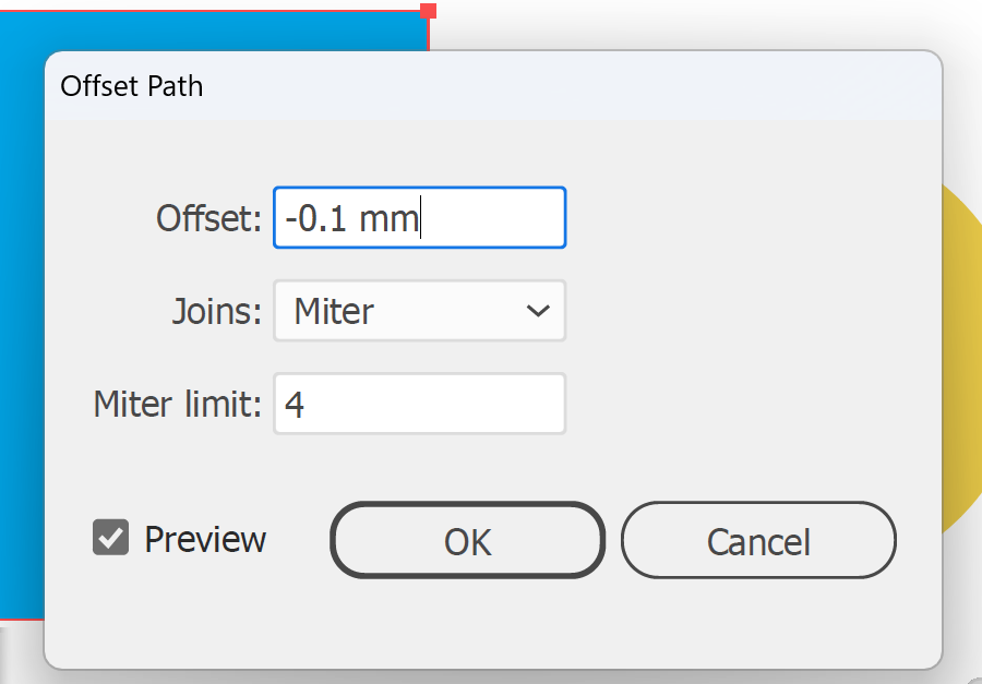 Illustrator Offset Path dialog with a negative offset to choke the white layer