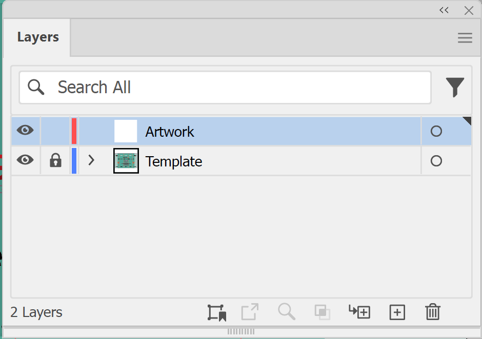 Illustrator Layers panel with an Artwork layer above a locked Template layer