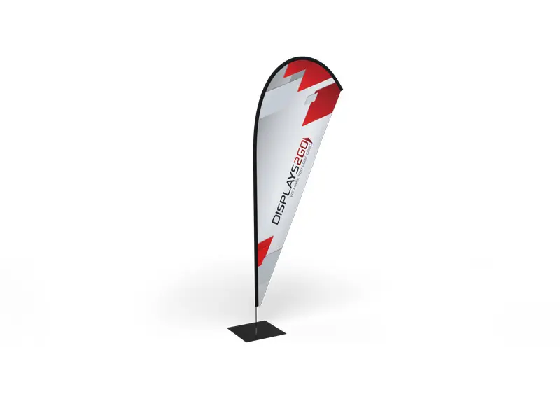 Single sided teardrop flags 2.5m (small) with steel base plates