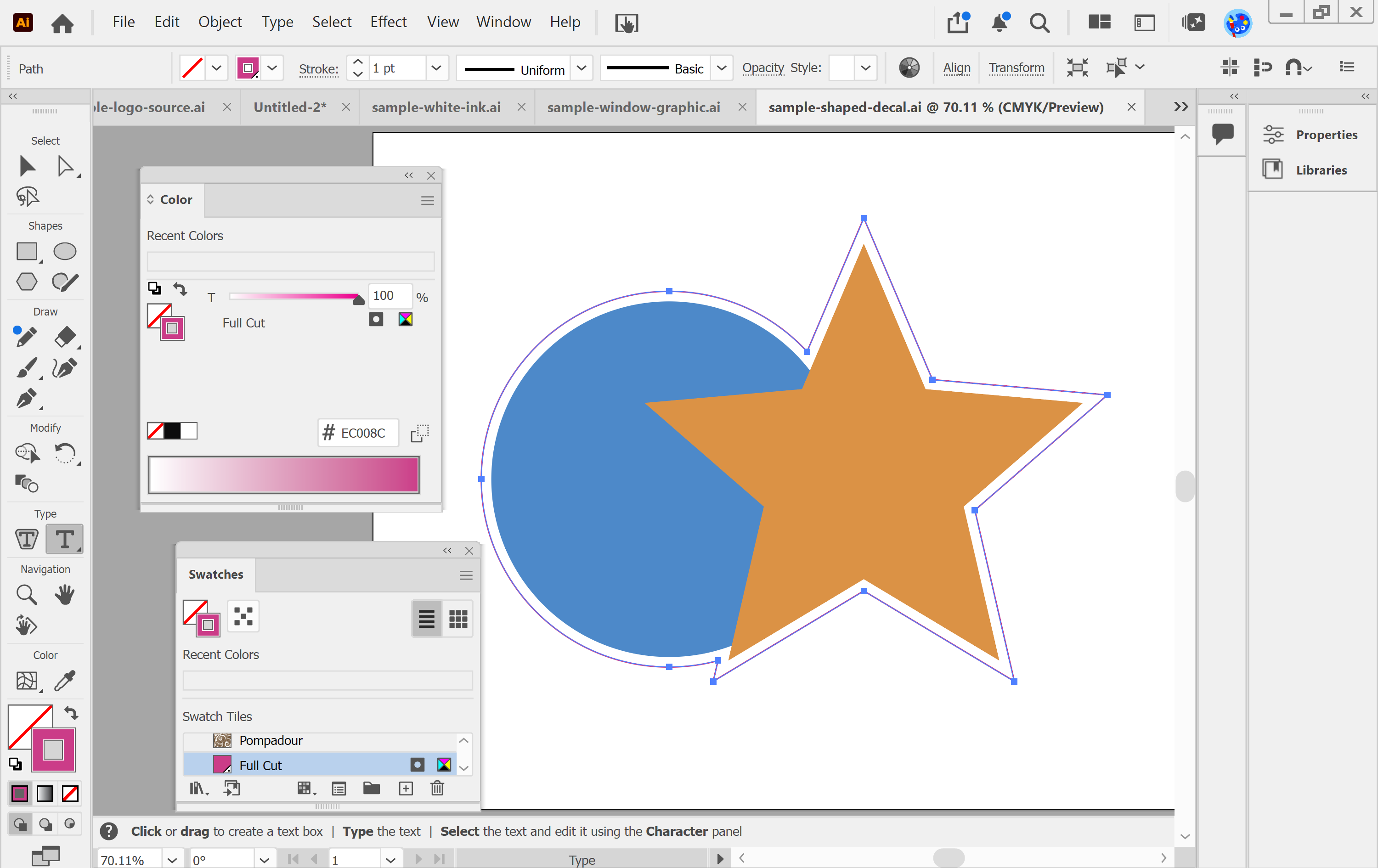 Illustrator offset path selected with no fill and the Full Cut spot swatch applied to the stroke