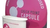 Pop up counter display with round fabric backdrop