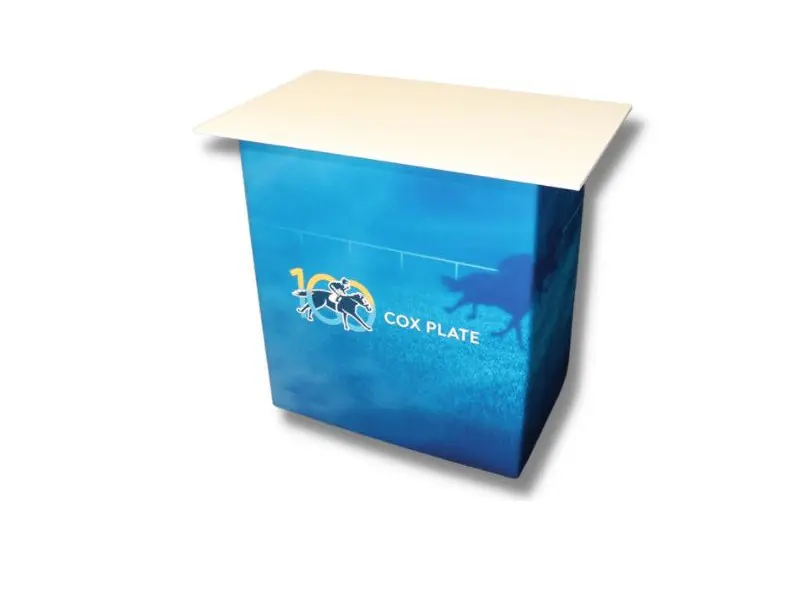 Most popular: white table with interchangeable graphic wrap
