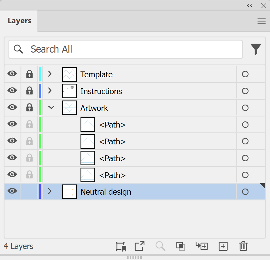 Illustrator Layers panel with the marquee template layers locked and a new design layer added