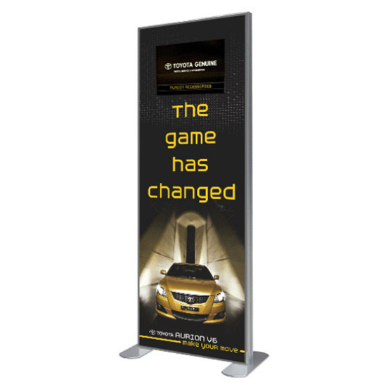 Toyota Aurion V6 banner frame with a screen at the top above the car image