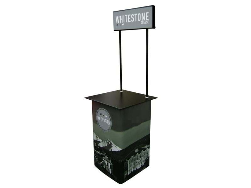 Black table with header board on two poles