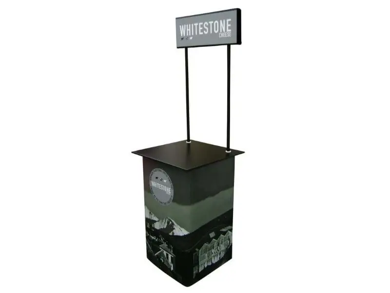 Black table with header board on two poles