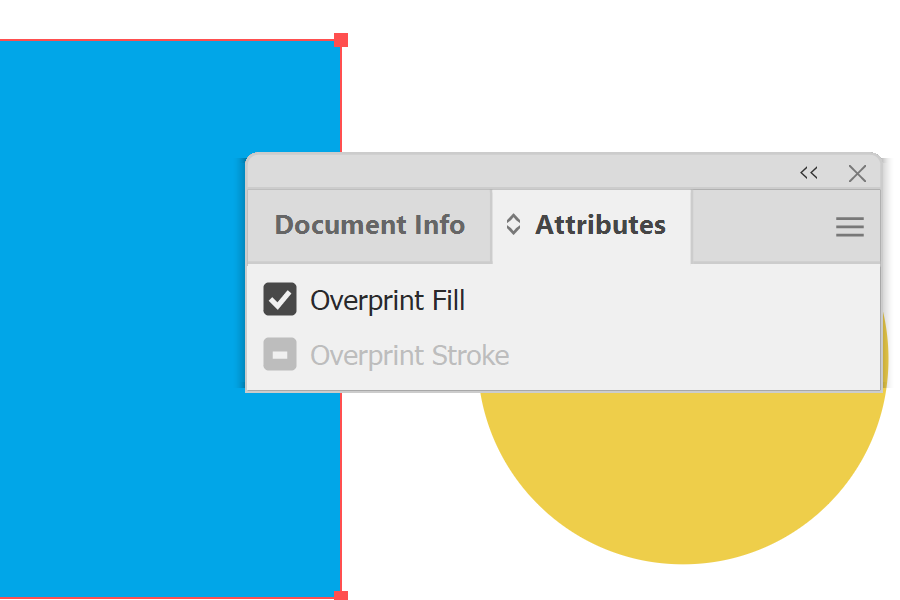 Illustrator Attributes panel with Overprint Fill ticked on a white ink shape