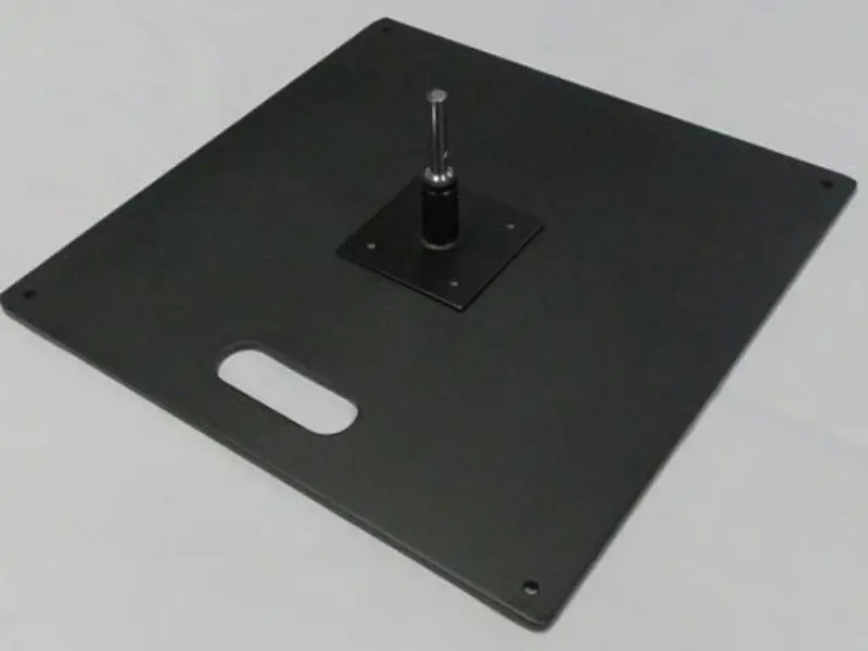 Square steel base plate with a flag pole spigot