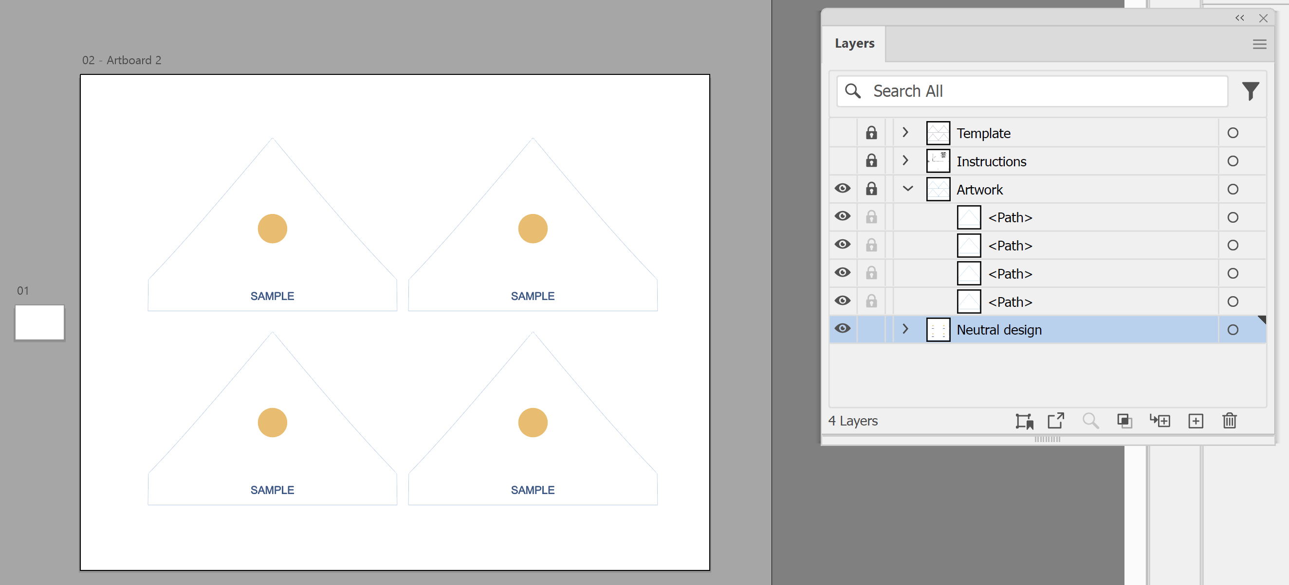 Illustrator Layers panel with the marquee Template and Instructions layers hidden