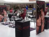 Mall display with make-up stations and printed panels