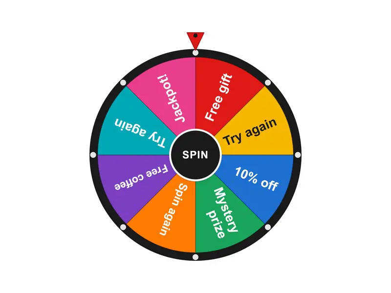Online prize wheel spinner with coloured prize segments
