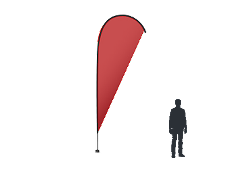 Scale drawing of a 4.5 m teardrop flag beside a person silhouette