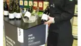 Wine tasting demo table in a liquor store
