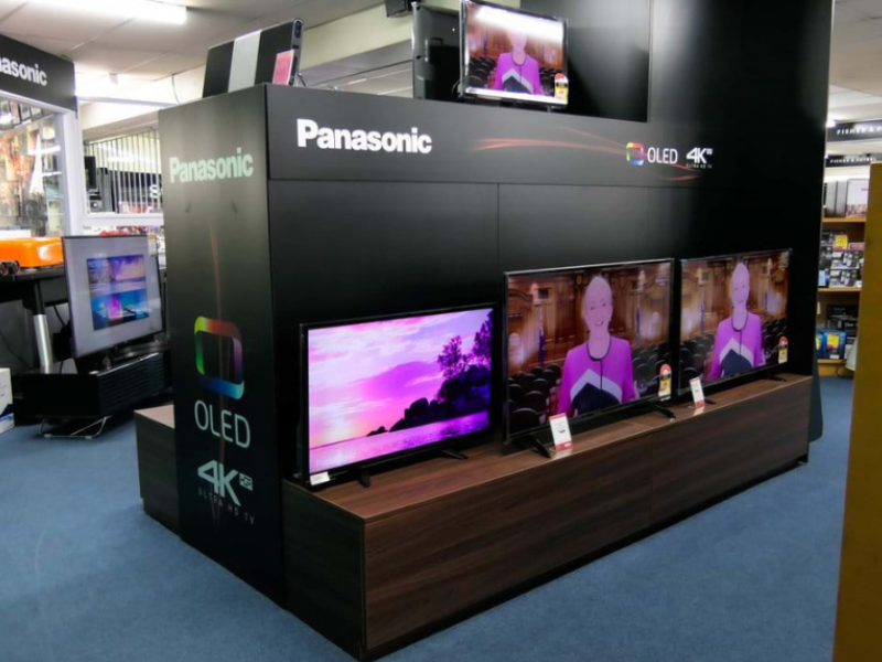 Panasonic OLED 4K TV in-store display stand